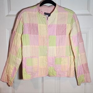 Northern Isles Vintage Pastel Colorful Patchwork Quilt Button Jacket Small